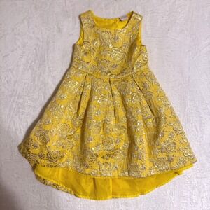 Disney Princess Belle Yellow Gold Floral Metallic High Low Party Dress Girls 5T